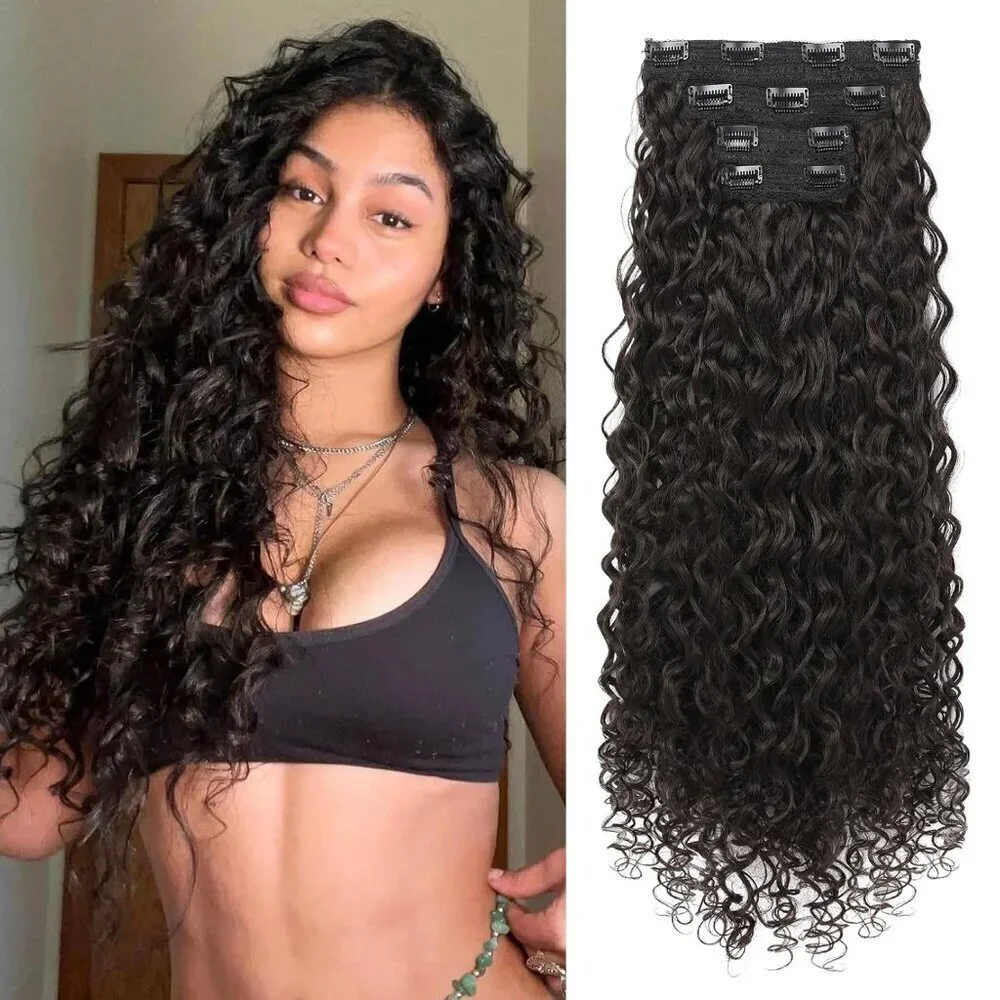 4PC Clip in Hair Extensions, 100% Pure Protein Silk Curly Hair Extension…
